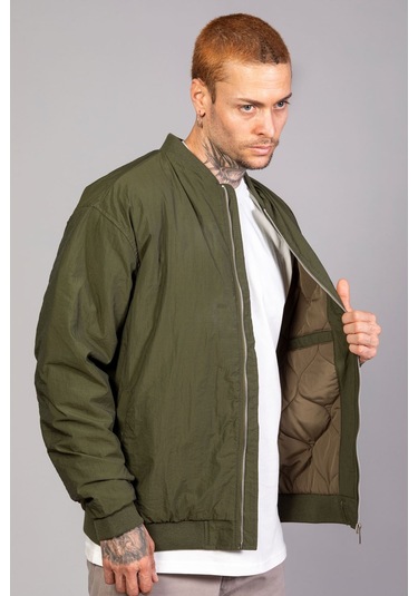 Haki Regular Fit /krinkıl Kumaş İçi Kapitone Pilot Erkek Ceke... Indıgo