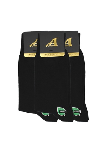 A Classe 3'Lü Paket Düz Siyah Bambu Erkek Çorap Siyah