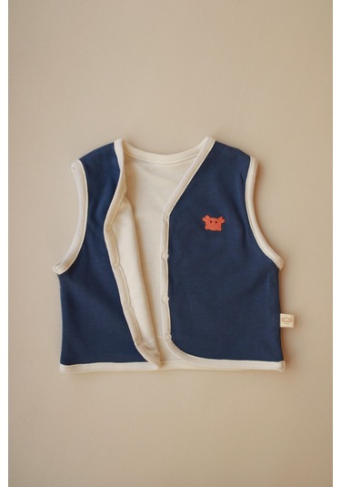 Yengeç Nakışlı Çift Taraflı Yelek İndigo