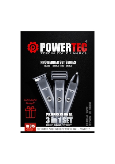 Powertec TR-375 3 in 1 3 Başlıklı Günlük Erkek Tıraş Bakım Seti + Ek Başlık