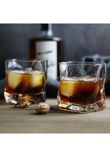 1 Adet Sanat Tasarım Kırpma Viski Tumbler Cam Düzensiz Kıvrımlar Verre Vodka Kupalar Kişilik Brendi Snifters Buzlu Viski Kaya Cam Eski Moda Cam Şeffaf Açık Gri