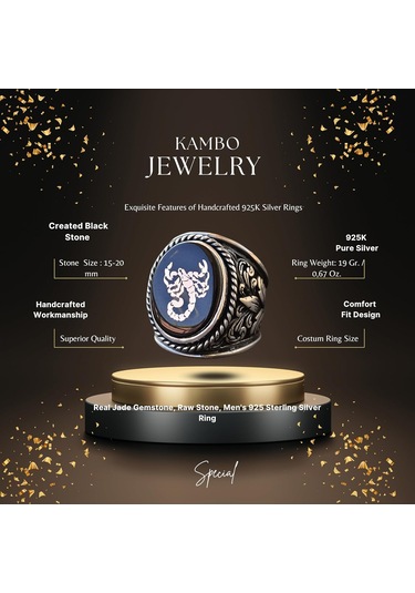 Akrep Hayvan Yüzüğü - Erkekler İçin Sterlin Gümüş Zambak Desenli Büyük Yüzük Gümüş