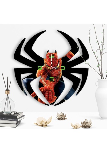 Örümcek Adam Tasarımlı Dekoratif Ahşap Duvar Saati - 1 Çok Renkli