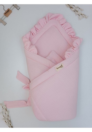 Ekru 4 Kat Müslin Bebek Battaniyesi %100 Pamuklu Doğal Organik Uyku Kundağı Hastane Çıkışı Yenidoğan Pembe