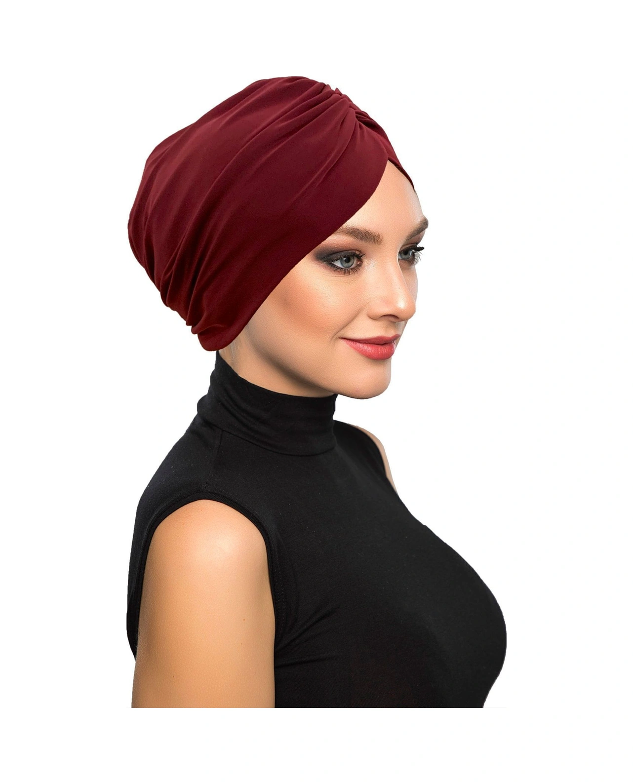Büzme Çift Taraflı Bordo Hazır Türban Tesettür Havuz Bonesi Bordo