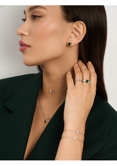 Miestilo 925 Ayar Gümüş Kadın Kare Model Küpe Çubuklu 185638956 Yeşil