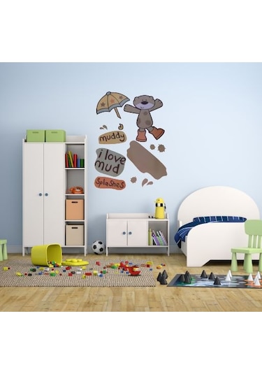 Duvar Süsü Sticker 2 Adet Çamurlu Ayı Desenli Pvc 70x50x0,5cm