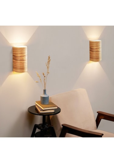 Bombe Yansıtma Çift Yönlü Ahşap Salon Duvar Aplik Avize Gu 10 Duy Amber