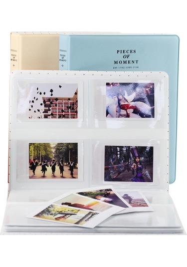 128 Cepler Fotoğraf Kitabı Albümü İsim Kartı Tutucu Fujifilm Instax Mini 8 / 7s / 70/25 / 50s / 90 Gri Beyaz