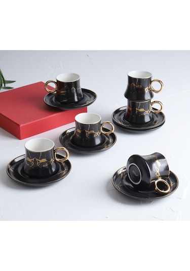 Arow Kahve Takımı Mermer Desen Siyah Tr-2619