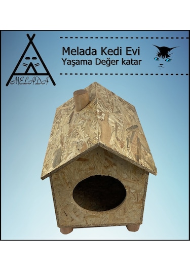 Melada Kedi Evi Dış Ortam Uygun Ahşap Kedi Evi Osb 43x40x37 Cm