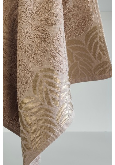 2'li Jakarlı Yaprak Desenli %100 Pamuk El Yüz Havlusu-50x90cm-kapuçino Cappuccıno Cappuccino