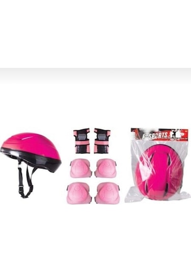 Çocuk Kask Dizlik Dirseklik Koruyucu Seti Pembe