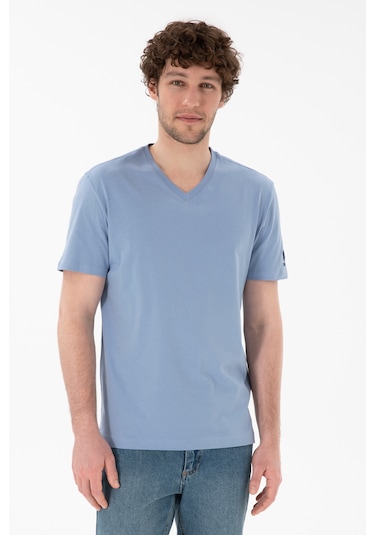 U.S. Polo Assn. Erkek Regular Fit  V Yaka Mavi Basic Tişört 50305858-VR036