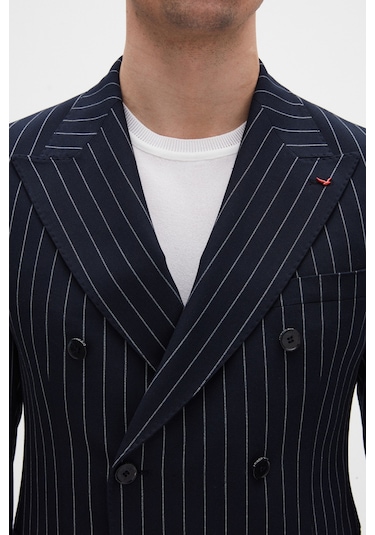 Ds Damat Regular Fit Lacivert Çizgili Kruvaze Takim Elbise 4hf05ort01588 Lacivert