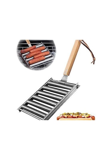 Yuntech01 Taşınabilir Paslanmaz Çelik Izgara - Dışarıda Ve Evde Kullanım, Eşit Isıtma İle Sosis Ve Hot Dog Pişirme Aleti 16.5x14x3.5cm