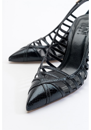 Luvishoes Gesto Siyah Desenli Kadın Topuklu Ayakkabı Siyah