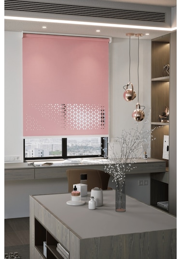 Lazer Kesim Mat Stor Perde, Lazer Kesimli Modern Serisi, M-1006 Gül Kurusu Renk Gül Kurusu