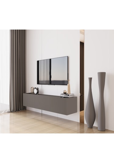Capella Gri Mdf Country 3 Kapak Duvara Monte 140 Cm Tv Ünitesi