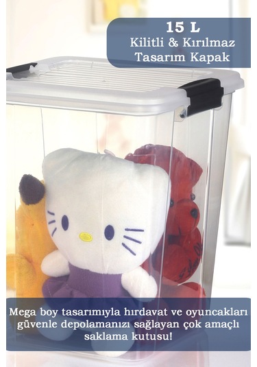2'li Megabox 15l Saklama Kabı - Kilitli Kapaklı Çok Amaçlı Düzenleyici Kiler Depolama Saklama Kutusu Şeffaf