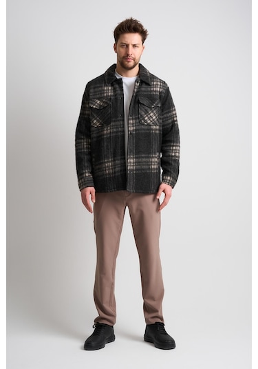 Alexandergardı Erkek Ekoseli Cep Detaylı Yünlü Ceket Ec-1005 Antrasit