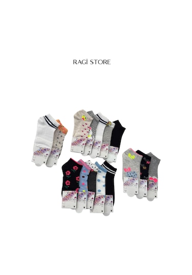 Ragi Store 8'li Kadın Kolaj Patik Çorap Çok Renkli