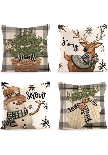 Tenfowee Noel Baskılı Yorgan Kılıfı Kuzgun Geyik Desenli Kumaş 45x45 Cm Ev Araba Koltuk Yastığı Tek Kılıf Ct196-3 Diğer