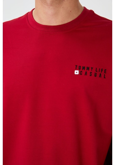 Tommy Life Kırmızı - Siyah Casual O Yaka Lastik Paça Pamuklu Erkek Oversize Eşofman Takımı - 85120 Kırmızı - Siyah