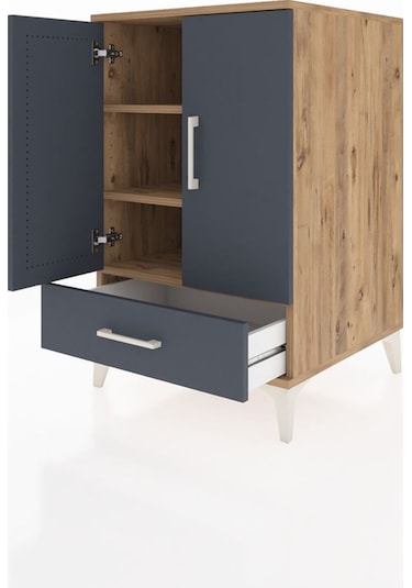 Kronos Komodin 3 Raflı Tek Çekmeceli 2 Kapaklı 60x59x96 Çam-a... Çam