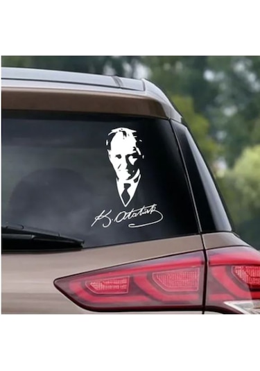 Mustafa Kemal Atatürk Silüet - Atatürk Imza Sticker - Araba Oto Motosiklet Karavan Araç Sticker Etiket - 00565 12x9 Cm