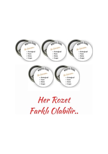 Kişiye Özel Rozet - 5 Adet Rozet - Farklı 5 Adet Rozet Renkli