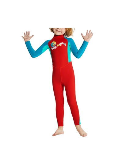 Suntek Çocuklar Wetsuit Suya Dayanıklı Mayo L-kırmızı