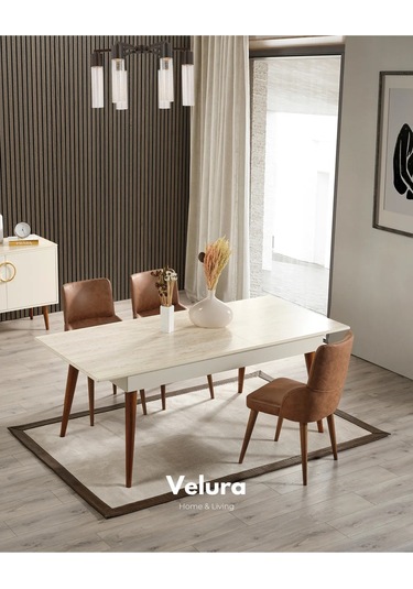 Hür Yemek Odası Takımı Yemek Masası + 4 Adet Sandalye Beyaz