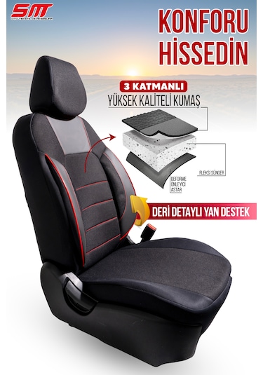 Era Serisi Universal Oto Koltuk Kılıfı Siyah-kırmızı