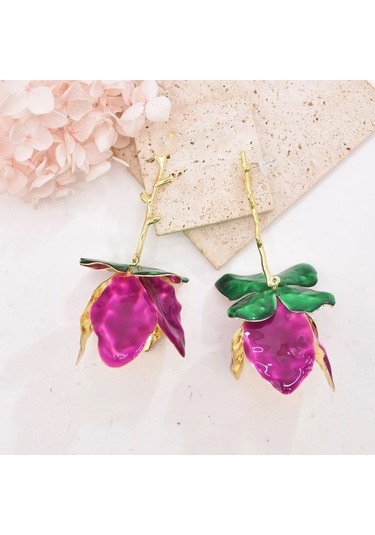 Ganzhoushop Yeşil Yeni Yaz Mor Mor Mor Küpe Kadınlar Için Géométrik Dangly Çiçek Desenli Alaşımlı Wv Mor