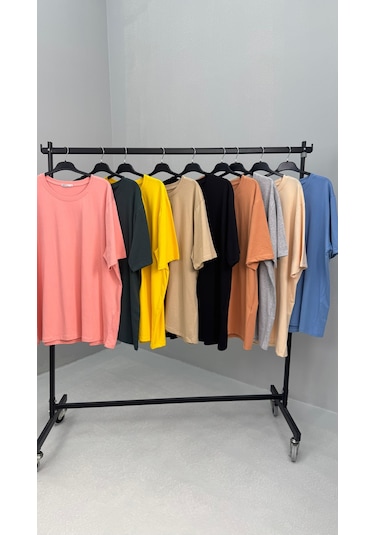 Koza Butik Kadın Büyük Beden Kısa Kollu Basic Oversize T-shirt 1976-25 Siyah