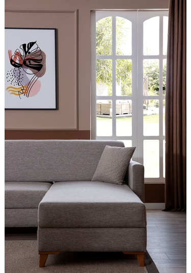 Sunrise Çift Yönlü Keten Yataklı Modüler Köşe Koltuk Takımı Gri Gri