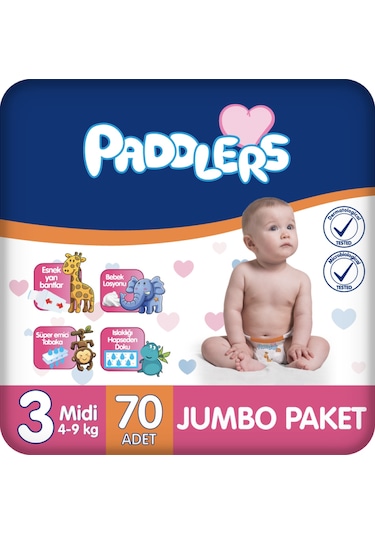 Paddlers Bebek Bezi 3 Numara Midi (4-9 Kg) 70 Adet – Jumbo Paket