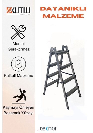 Çift Taraflı Dayanıklı 4+4 Metal Basamaklı Merdiven