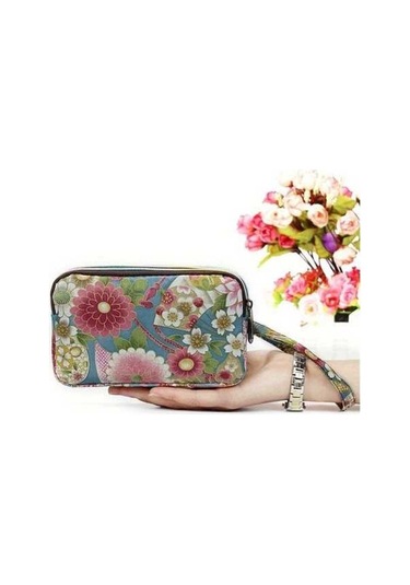 Trendooze Willowhaven 1 Adet Canlı Çiçek Desenli Uzun Klap Bilek Kayışlı Fermuarlı Çok Amaçlı Telefon Ruj Bozukluk Cüzdanı A-01 Çok Renkli