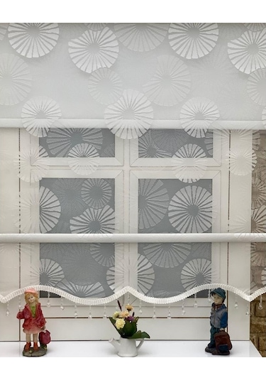 Ekru Spor Desenli Çift Mekanızmalı Tül Stor Perde (125401071)