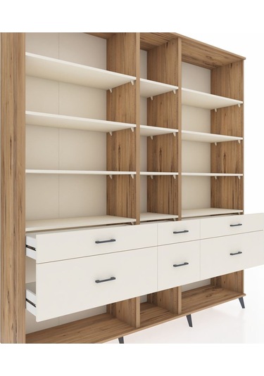 Hyperion Dolap 12 Raflı 6 Çekmeceli 220x44x243 Çam-aytaşı/aytaşı Aytası/aytası