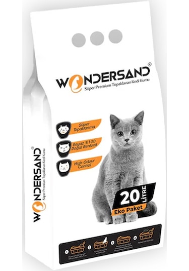 Wondersand Kokusuz Topaklaşan İnce Beyaz Bentonit Kedi Kumu 20 L