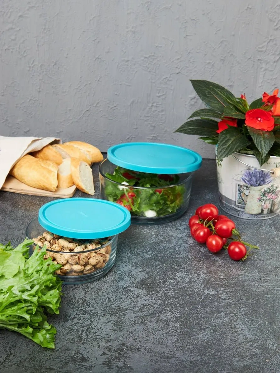 Gift'n'home Cam Kapaklı Salata Kasesi Seti 2 Adet 262361221 Açık Mavi