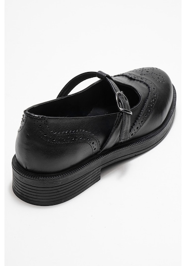 Janney Siyah Cilt Hakiki Deri Bantlı Kadın Loafer Ayakkabı SİYAH CİLT