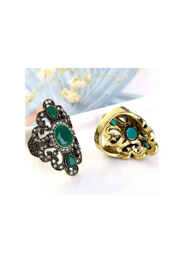 Fastbuy Vintage Ethnic Carved Inlaid Acrylic Resin Hollow Ring, Size 9, Red Çok Renkli Elegance Women's Fashion Jewelry Çok Renkli