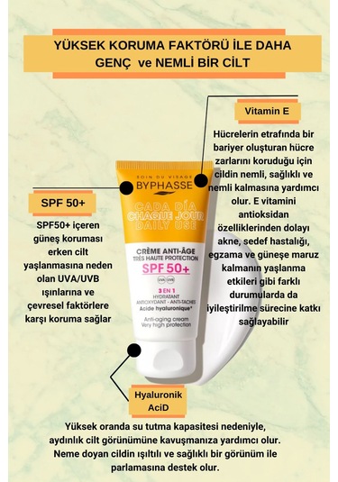 Byphasse Anti-Aging 3'ü 1 Arada Renkli Güneş Kremi SPF50+ 50 ML