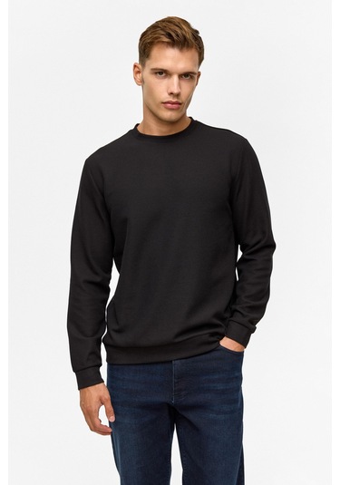 Süvari Siyah Regular Düz Bisiklet Yaka Sweatshirt-38793 Siyah