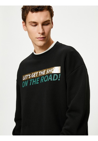 Koton Arkası Baskılı Sweat Sloganlı Rahat Kesim Bisiklet Yaka Siyah 4wam70394mk Siyah