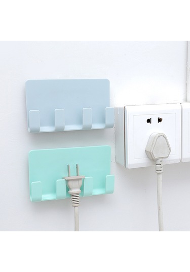 Kosona Beyaz Duvar Tipi Usb Şarj Telefon Tutucu - Deliksiz Montajlı 4 Kanca Depolama Rafı - Ev Ofis Mutfak Uyumlu